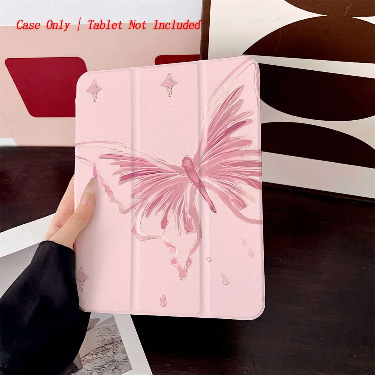 

Elegant Soft Pink Base & Big Pink Butterfly Pattern iPad Cover For Apple iPad 10.2 10.9 Inch Pro 11 Air 5 Mini 6 Shockproof Case