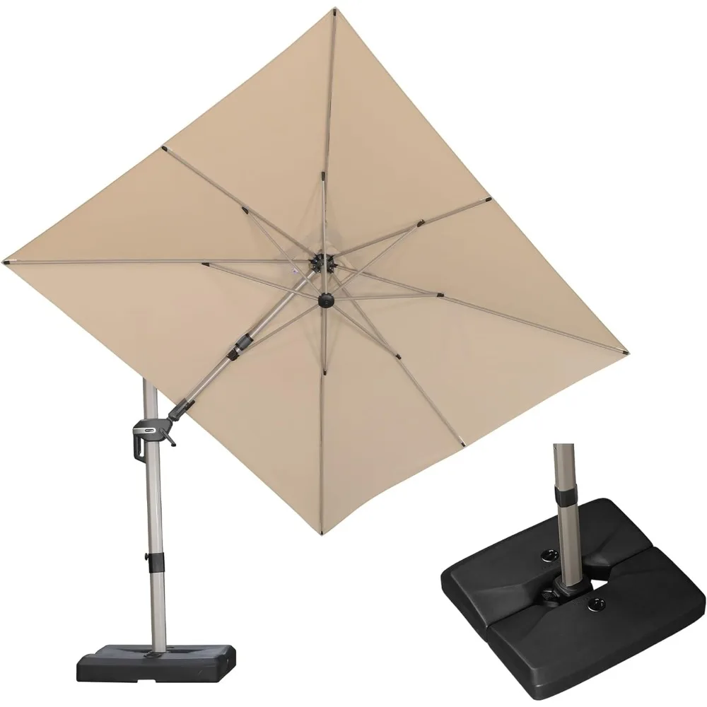 

Наклонный зонт для патио, 8 x 10 футов, левый и правый, с основанием, уличный поворотный консольный смещенный алюминиевый зонт с рамой для шампанского и