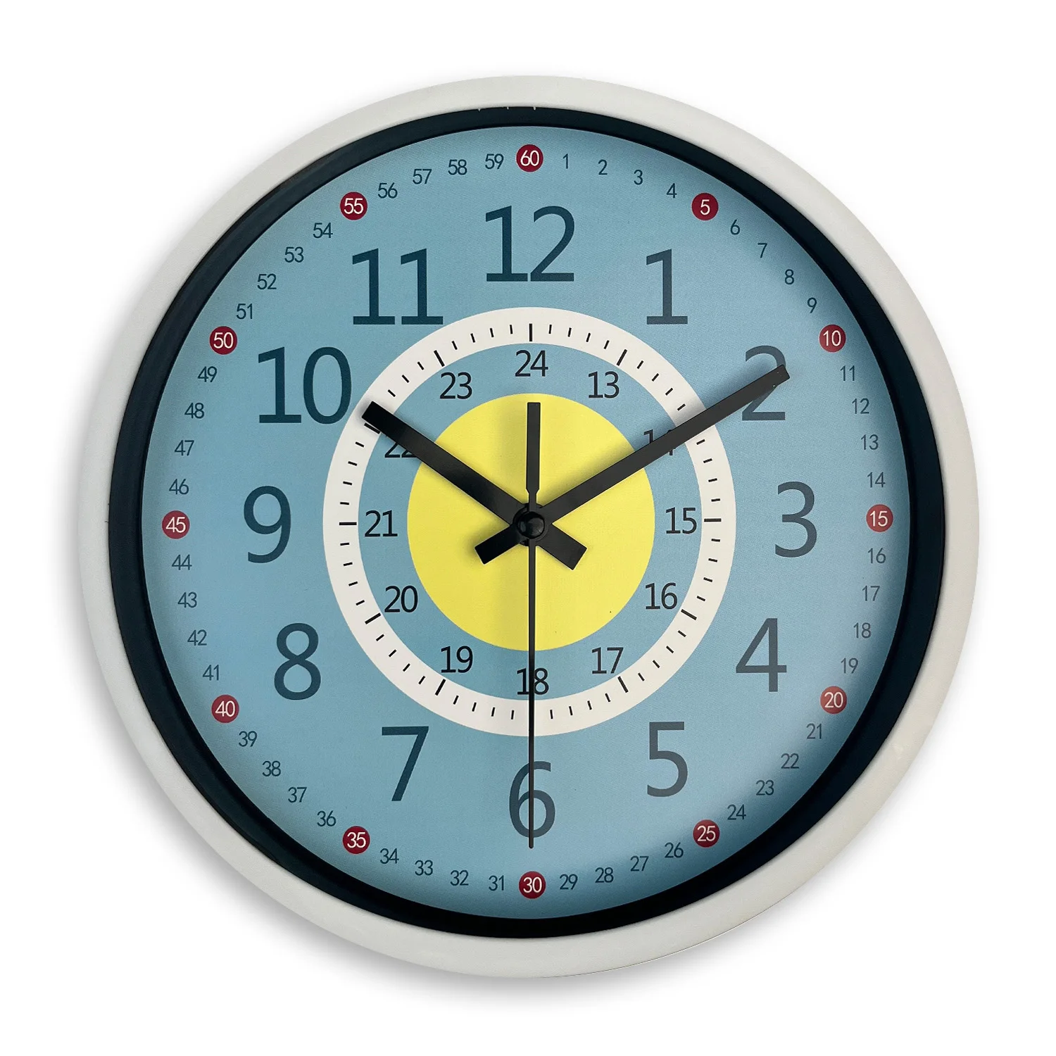 8-Zoll-Wanduhr im modernen, minimalistischen Stil mit blauem und gelbem Hintergrundmuster, aus Kunststoff und Glas, für Wohnzimmer, Schlafzimmer, Küche, zur Dekoration von Wohnräumen, geräuschlose