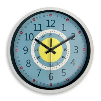 모던 미니멀리스트 블루 & 옐로우 배경 패턴 플라스틱 유리 벽시계, 거실 침실 주방 홈 장식 벽시계, 사일런트 석영 시계, 휴일 선물, 배터리 없음, 8 인치 