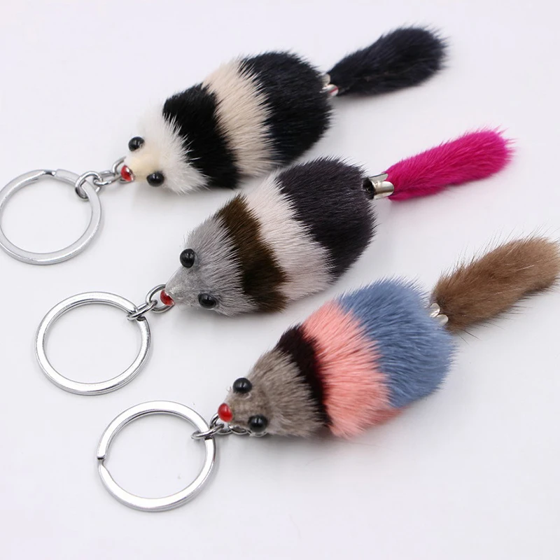 Plush Animal Keychain Cute Fluffy Long-Haired Hamster Keyholder Women Girl Bags Keyrings Cars Key Ring Gift Decoration Jewelry