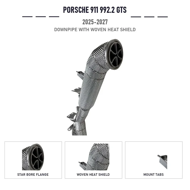 Downpipe With Woven Heat Shield for Porsche 911 992 GTS 3 6T 9A3B6 Exhaust Pipe 2025-2027 Stainless Steel System