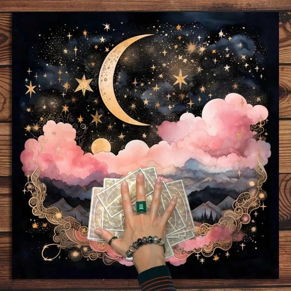 Tarot Tablecloth Multiple Sizes Printed Moon Phase Sun Starry Sky Altar Cloth Polyester Divination Cards Ritual Decor Witchcraft