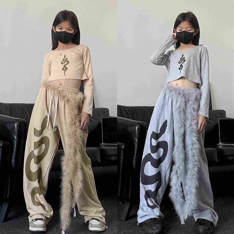 

2025 Children Hip Hop Dance Costumes For Girls Group Crop Tops Loose Sweatpants Outfits Jazz Performance Rave Clothes DQS18653