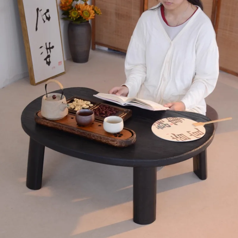 Solid Wood Wabi-Sabi Tea Table Tatami Low Table for Zen Living Room & Bay Window Japanese Modern