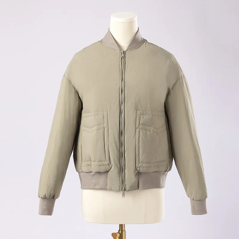 K1906L レディース 高級ホワイトグースダウンフェザーコート 長袖 小さな直立襟がおしゃれなアウターウェア