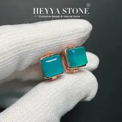 Square Natural Amazonite Hoop Earrings For Women 925 Silver Plated Simple Fine Jewelry Stone Gemstone Classic Style