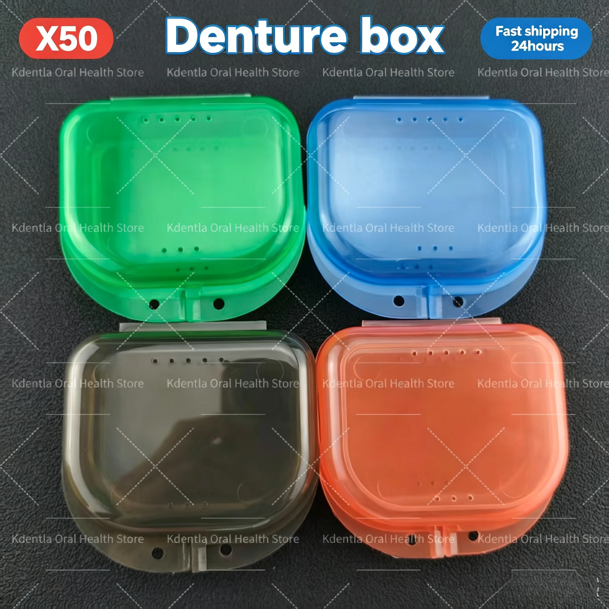 50Pcs Portable Denture Storage Box Dental Aligner Case Holder Suitable for Braces Mouth‑Guard False Teeth Travel Container