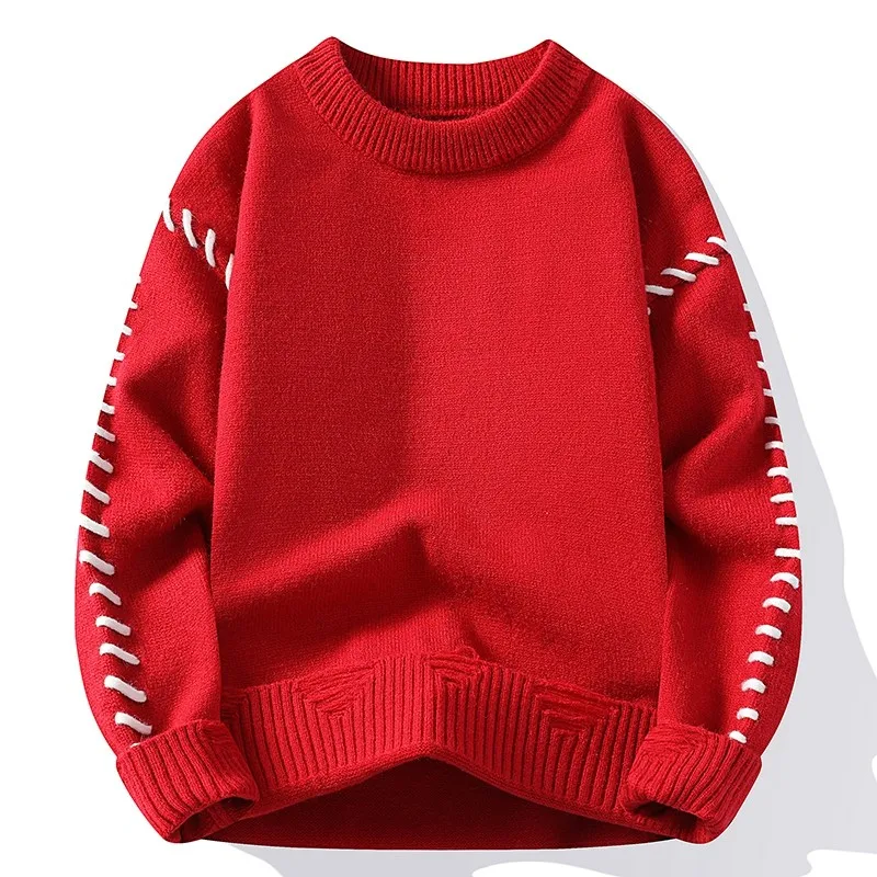 Solid Color Trendy Loose Knit Sweater With Coarse Yarn Weaving Pattern For Autumn And Winter Men's Top And Street Pullover