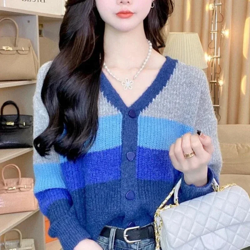 Outerwear Vintage Jacket Striped Women's Cardigans Attractive Casual Top With Long Sleeves Ladies Knit Sweaters Clothing Sales