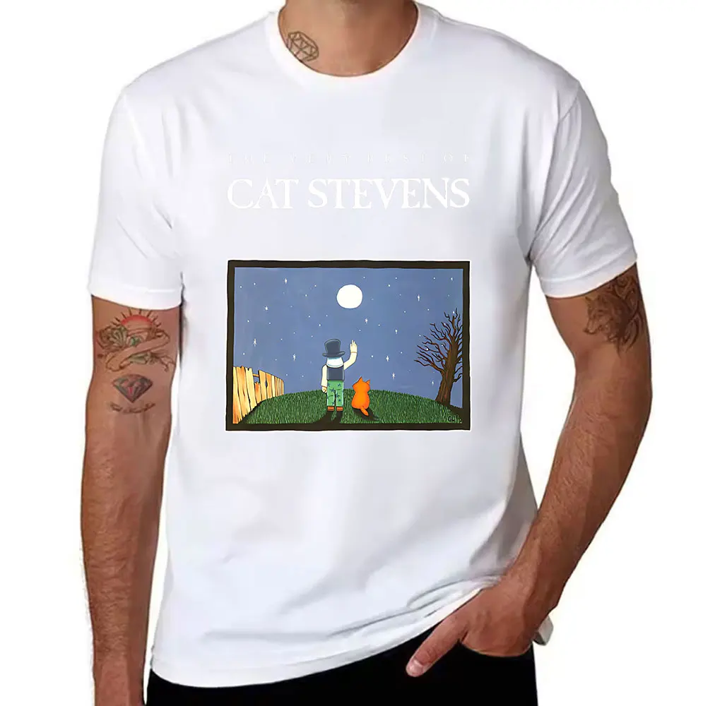 Men's 100% Cotton T-Shirt The Very Best of Cat Stevens Moon Starry Night Graphic Print Casual Tee