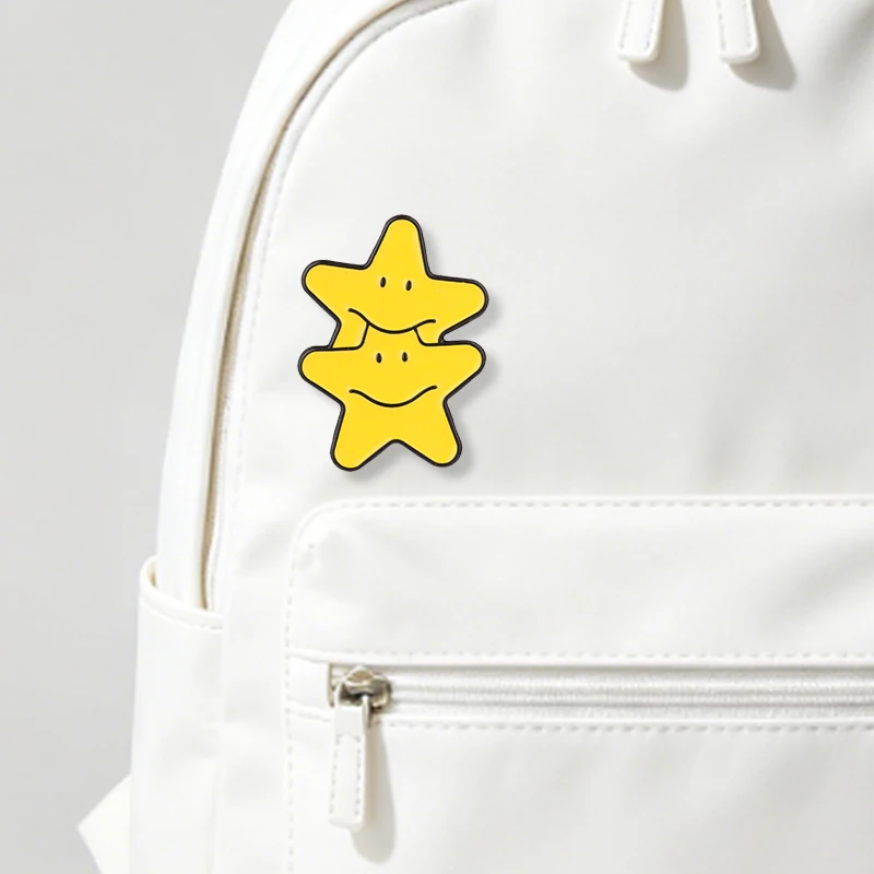 Fun Double Stack Smiling Stars Enamel Pin Custom Cute Star Bite Star Metal Brooch Backpack Lapel Badge Jewelry Gift for Friends