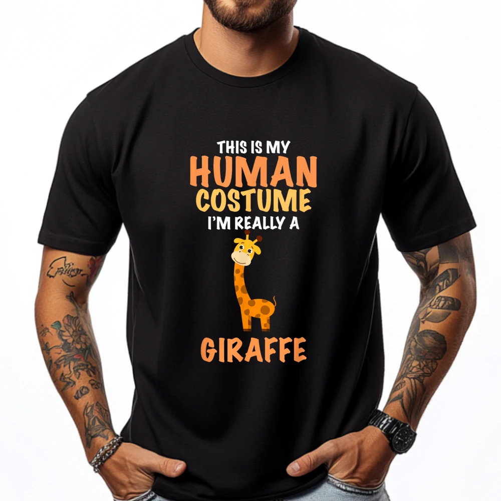 

This Is My Human Costume I'm Really A Giraffe Funny Cream T Shirt Sale