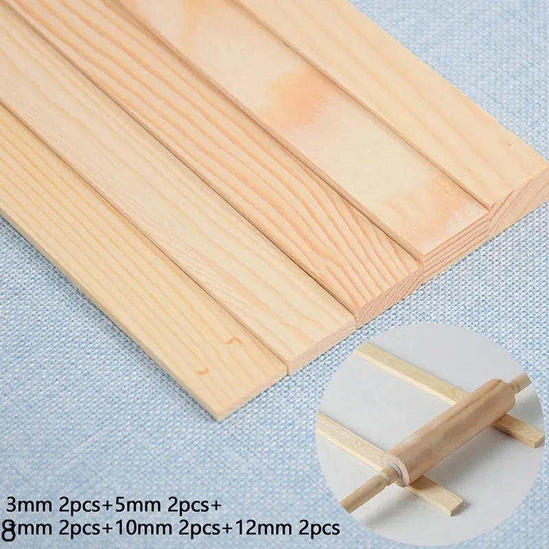 10 Uds. Guía de tablero de arcilla cerámica de 3/5/8/10/12MM tira de madera de pino regla de madera herramienta de cerámica rollo de arcilla corte carril guía de madera