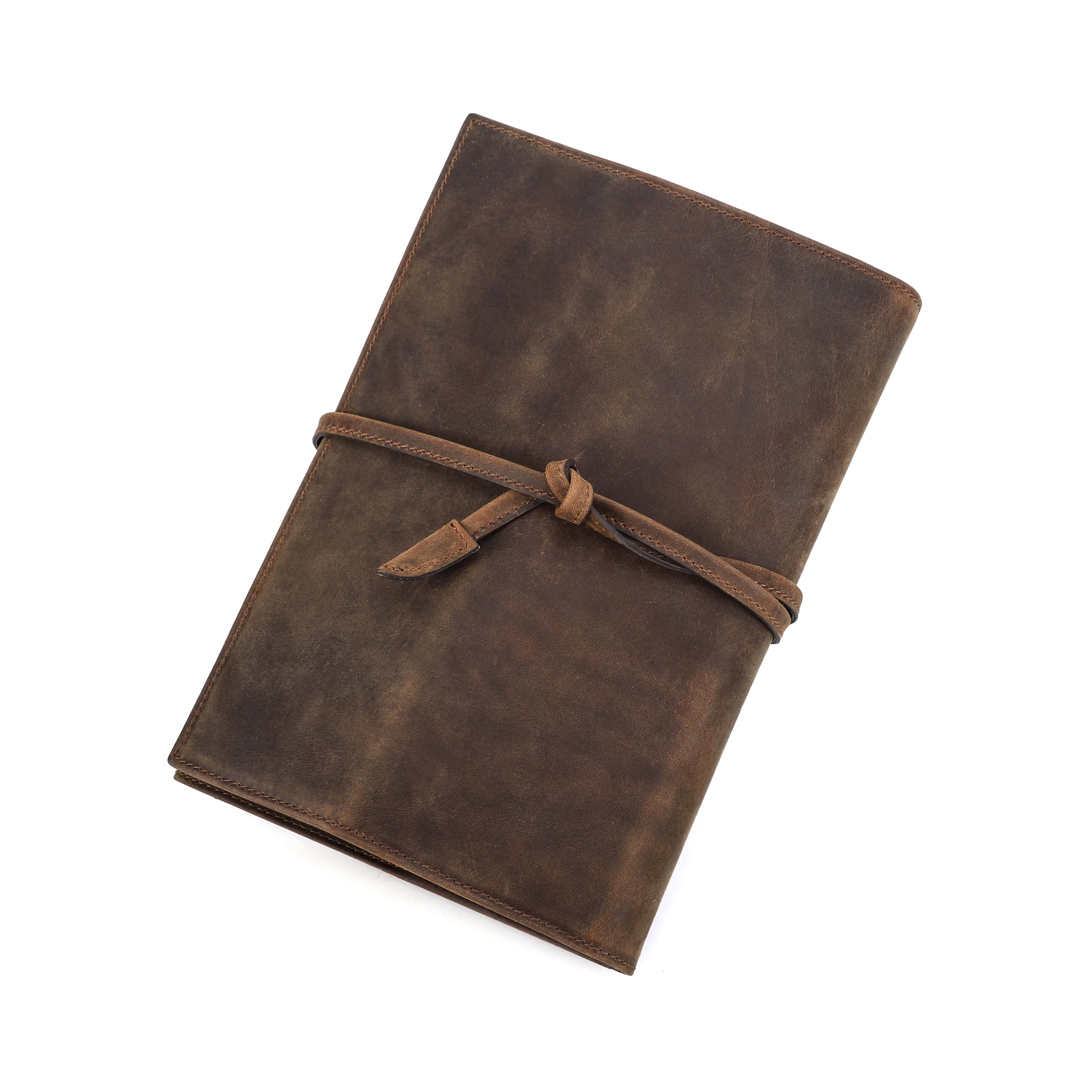 دفتر ملاحظات متقدم من الجلد المحبب بالكامل A5 قابل لإعادة الملء بخصم 70% على مجموعة Crazy Horse مع ختم ربطة عنق من الجلد 23X16.4X 2.5 سم