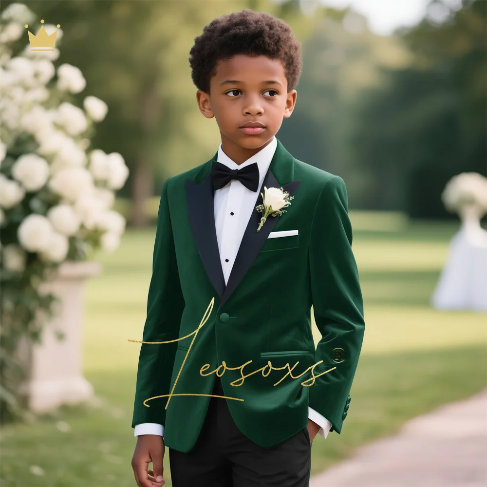 Boys' 2-Piece Velvet Jacket with Black Trousers Custom Formal Suit - Stylish Design Perfect for Special Occasions and Events