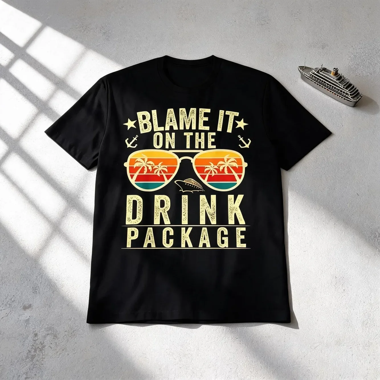 It On Package Cruise Themed T Shirt 220Gsm Pure Retro Cruise Ship Waves Print Unisex Tee For Men Women Comfortable Casual Vacation Wear
