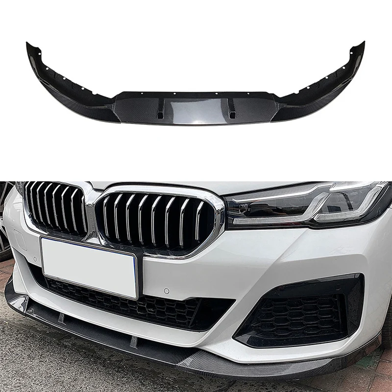 Gloss Black/Carbon Fiber Look Front Lower Bumper Spoiler Lip Splitter For BMW 5 Series G30 525i 530i M Sport 2021+