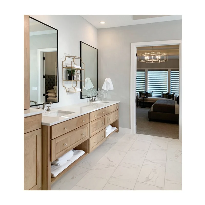 Solid wood custom bathroom cosmetic cabinet wooden panel with mirror locker