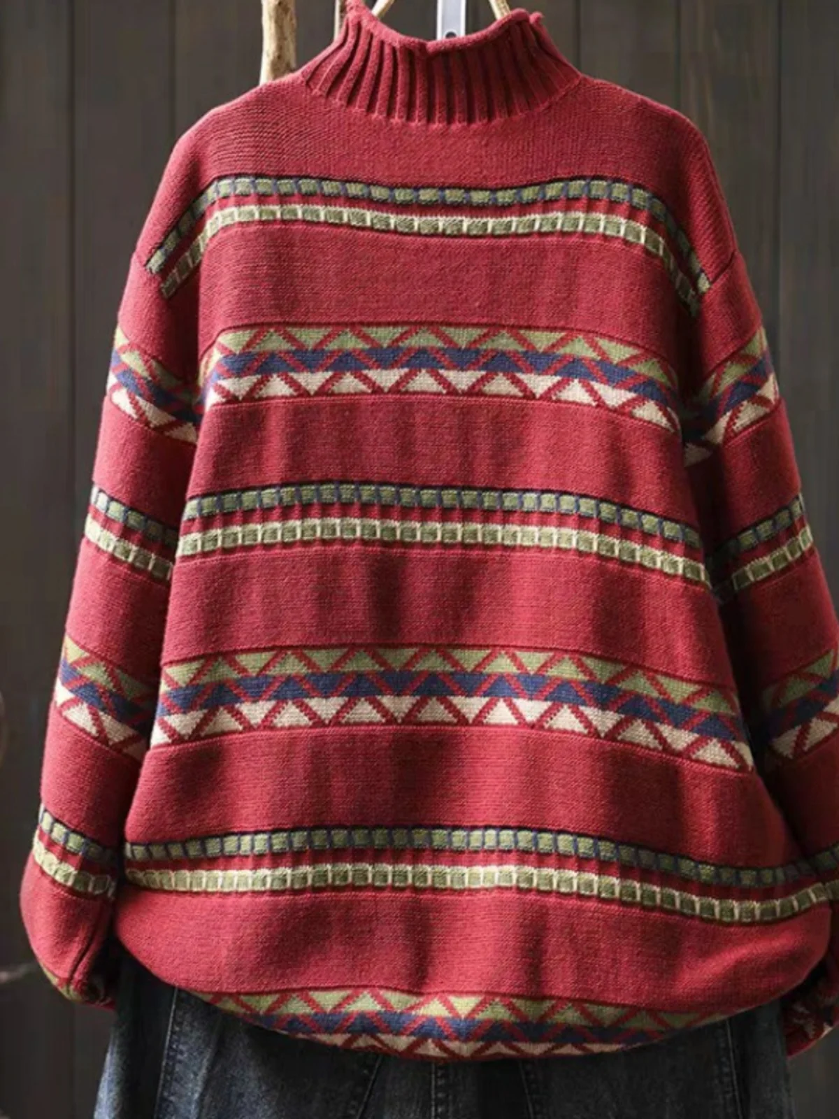 Maglione a righe casual a collo alto lungo in filato di cotone lavorato a maglia retrò, top autunno inverno Faion da donna taglie forti