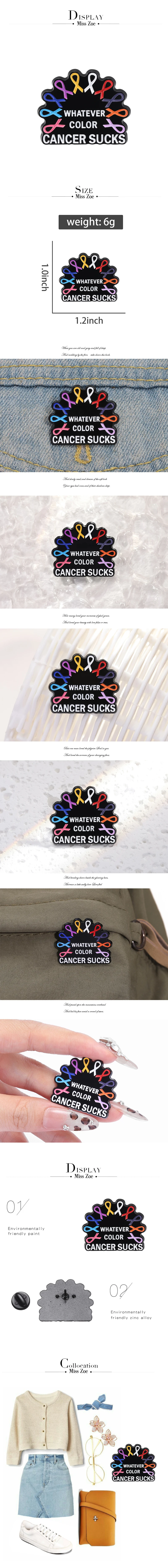 In Good Health Emaille-Anstecknadeln, benutzerdefinierte WHATEVER COLOR CANCER SUCKS Broschen, Anstecknadeln, Kleidung, Schmuck, Geschenk für Freunde – Detail 1
