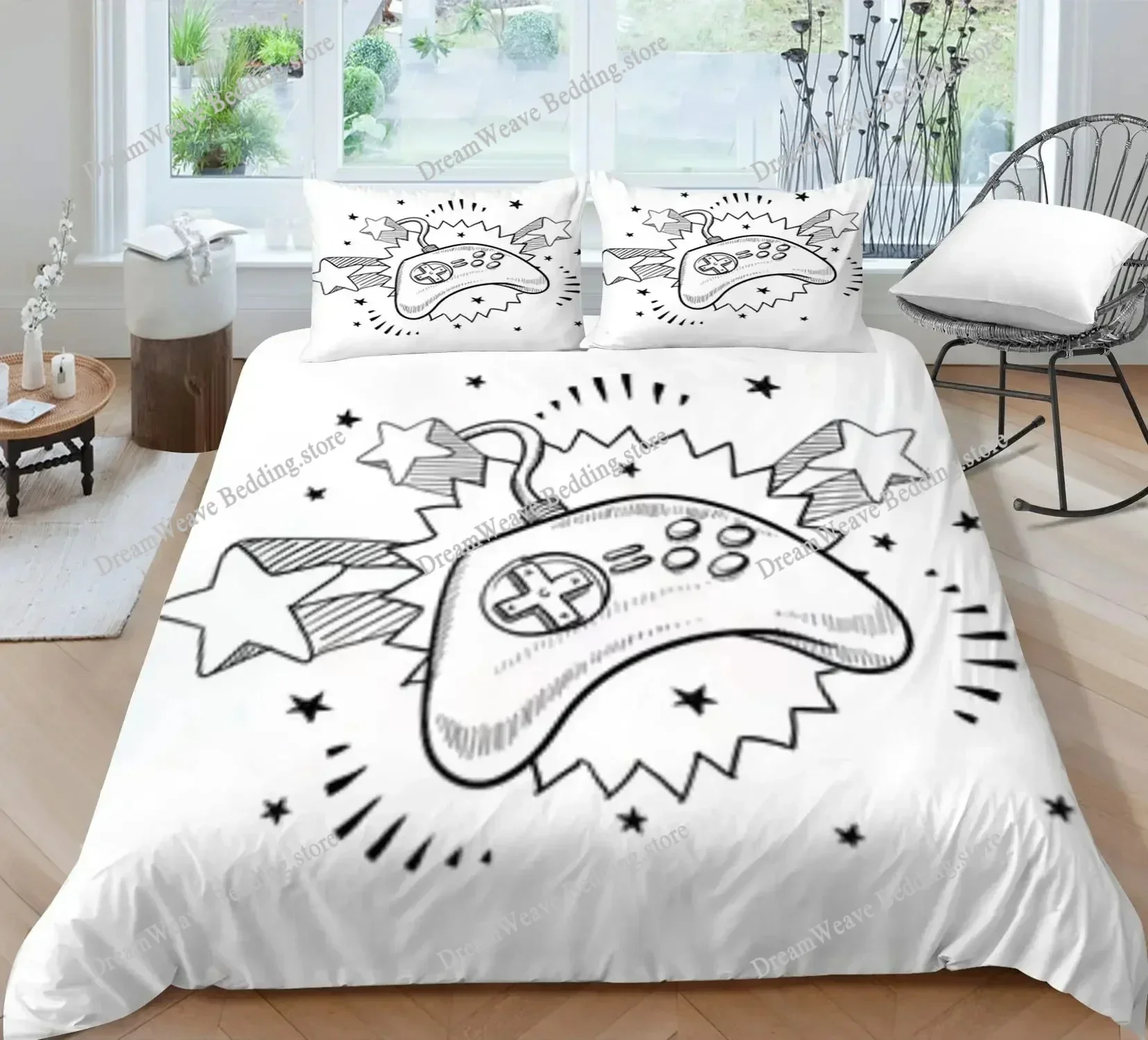 Game Printed Duvet Cover Set Gamepad Video Game Controller Bedding Set for Kids Teens Boys Bedroom Quilt Cover with Pillowcase