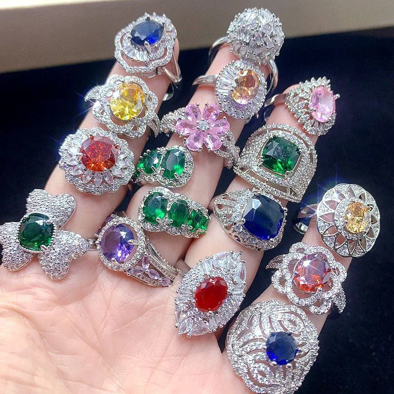 20/50Pcs Luxury Synthetic Zircon Inlay Copper Material Women's Ring Elegant Versatile Mixed Style Finger Accessories Jewelry