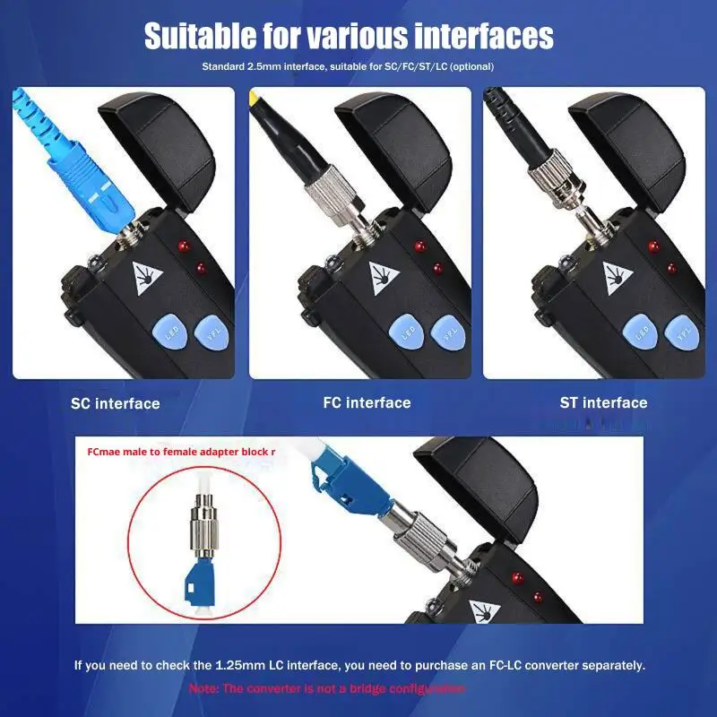 Mini localizador Visual de fallos, probador de Cable de fibra óptica VFL recargable, interfaz SC/FC/ST de 2,5mm, 1/10/20/30/50mW