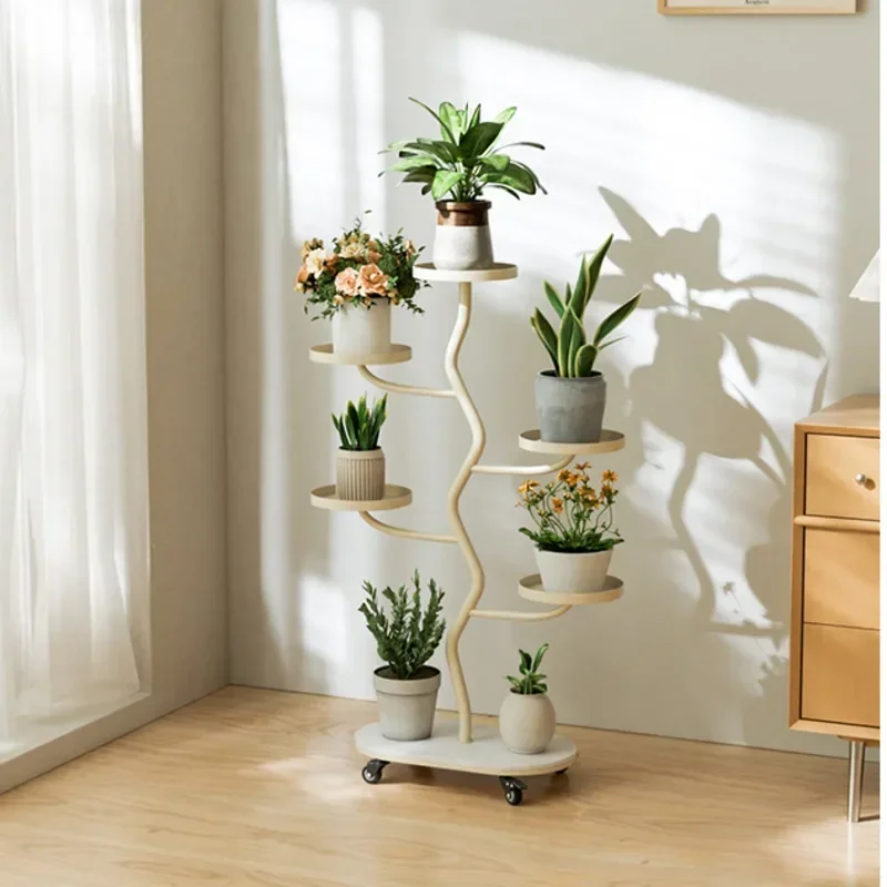 Soporte de piso de lujo ligero para flores, estantes de plantas multicapa, estante de almacenamiento móvil Universal, sala de estar, estante de Metal para plantas