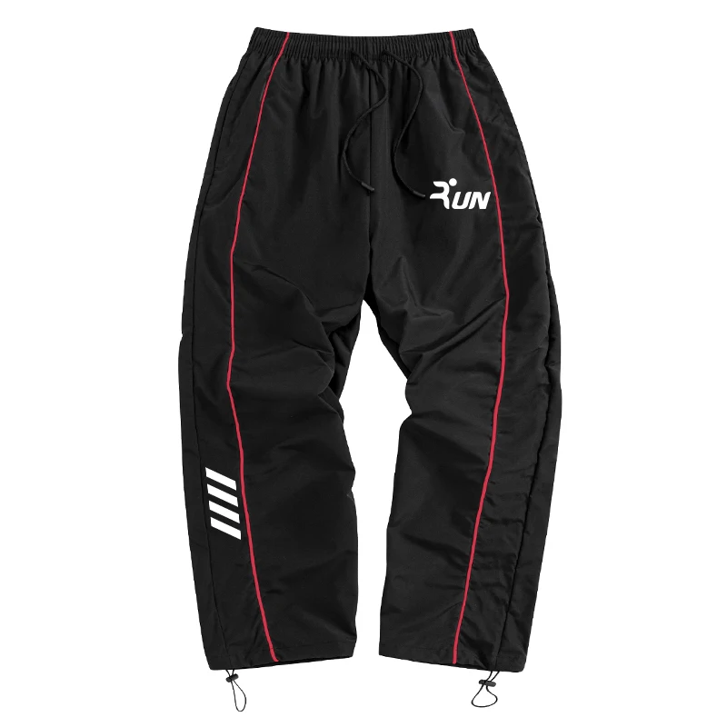Men's Run Letter Print Trendy Sporty Pants with Lines Gym Workout Running Trousers with Pockets Athletic Quick Dry Sweatpants