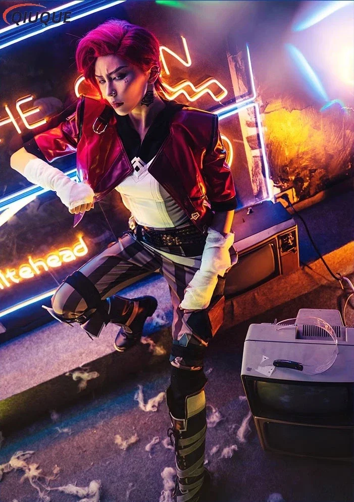 КосплейVi Acrane Косплей Костюм Игра Arcane Vi Косплей Парик Обувь Хэллоуин Карнавальный Костюм Наряды