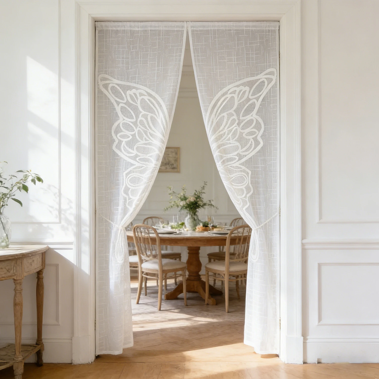 1PC Japanese Jacquard Butterfly Lace White Sheer Curtain For Living Room,Bedroom Doors And Windows,Home And Apartment Curtains