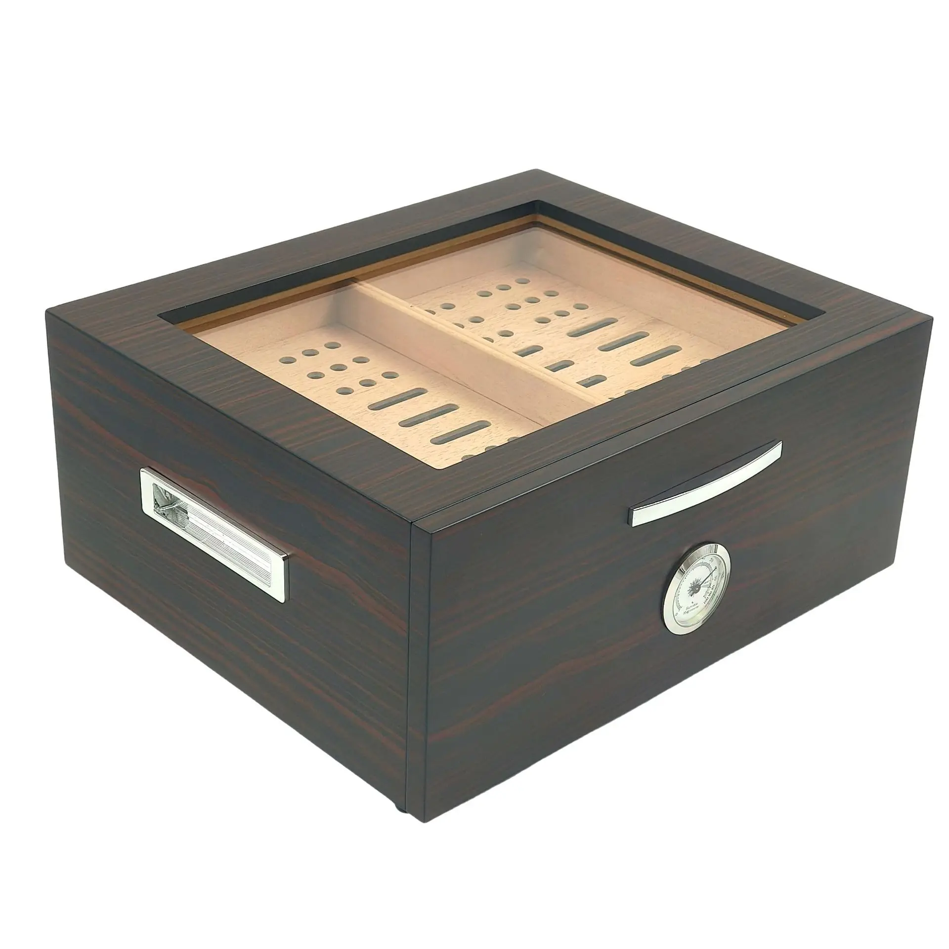 75Pcs Large Capacity Cedar Wooden Cigar Box With Drawer Transparent Visual Layered Cigar Storage Box