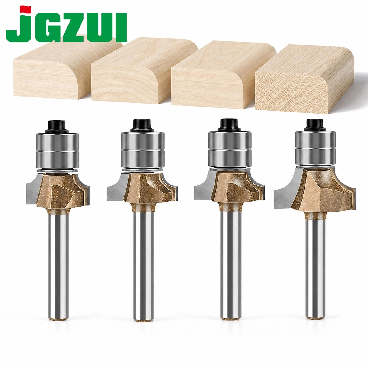 JGZUI 8mm Shank Double Bearing Arc Wood Router Bit Wood Panel Radius Corner Chamfer Trimming Slotting Engraving Milling Cutter