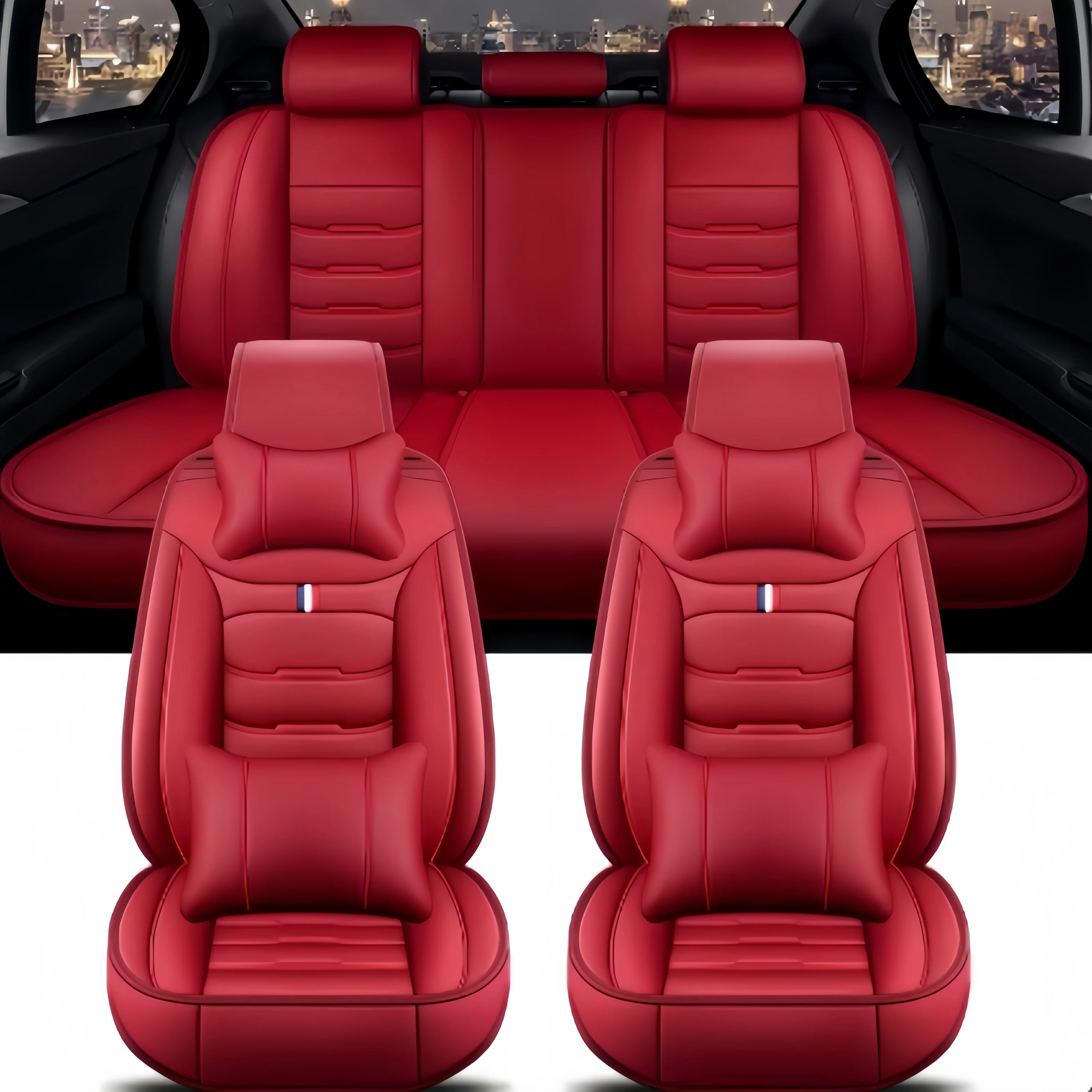 シートカバー PUレザー 車用シートカバー シンプル 枕付き フルセット 車用レザー 多色 卸売 9D オートカー セーブ ユニバーサル