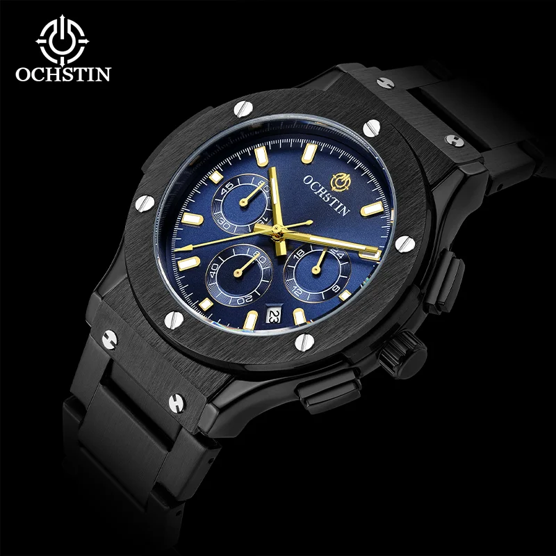 OCHSTIN Man Stainless Steel Strap Wristwatch Quartz Movement Waterproof Mineral Hardened Glass Clock Luxury Classic Watch