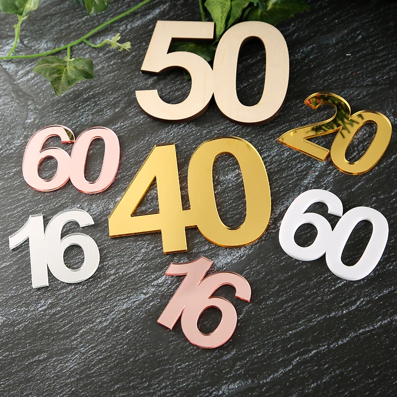 Acrylic Mirror Number Cake Topper Joined Digit Age Cupcake Charm for Birthday Party Decoration