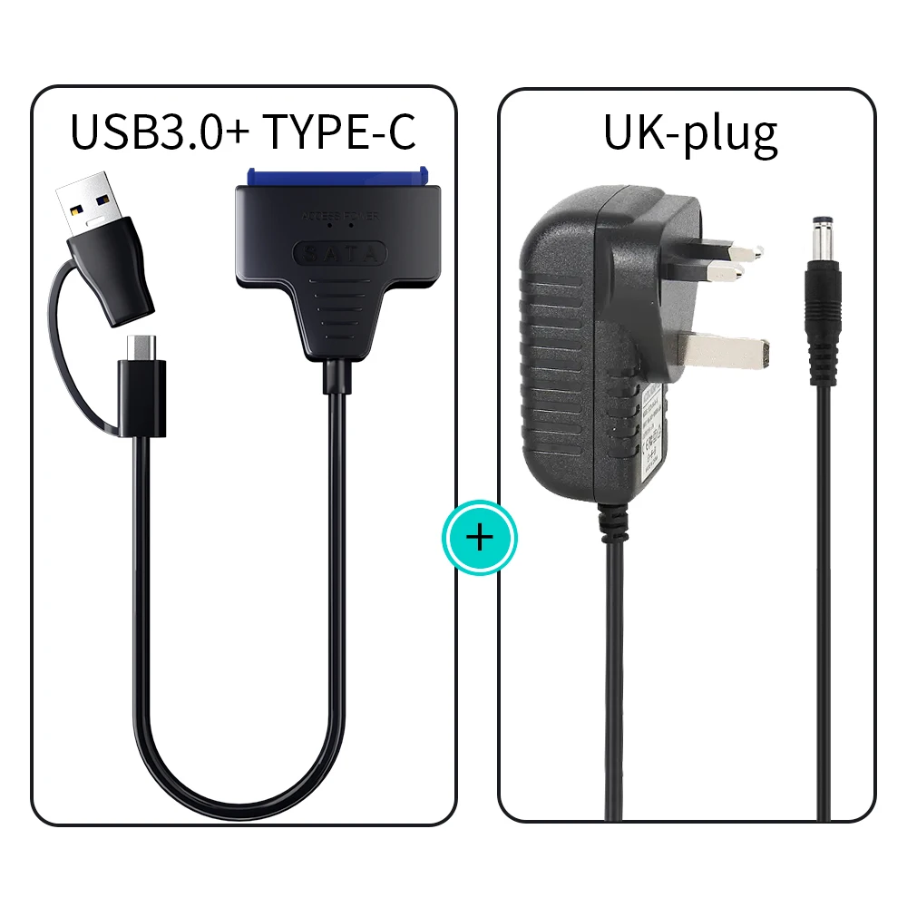 Usb 3.0 Naar Sata/Type-C Adapter Sata Kabel 2.5/3.5 Inch Ssd Hdd Sata Iii Harde Schijf Met 12V/2a Power Adapter