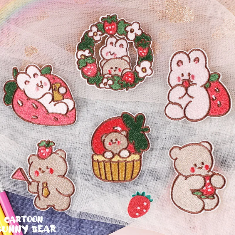 Cute Cartoon Bear Rabbit Patches For Clothing Kids Self-adhesive Embroidery Applique On Jeans Scratch Patch DIY Swe Decorate Hat