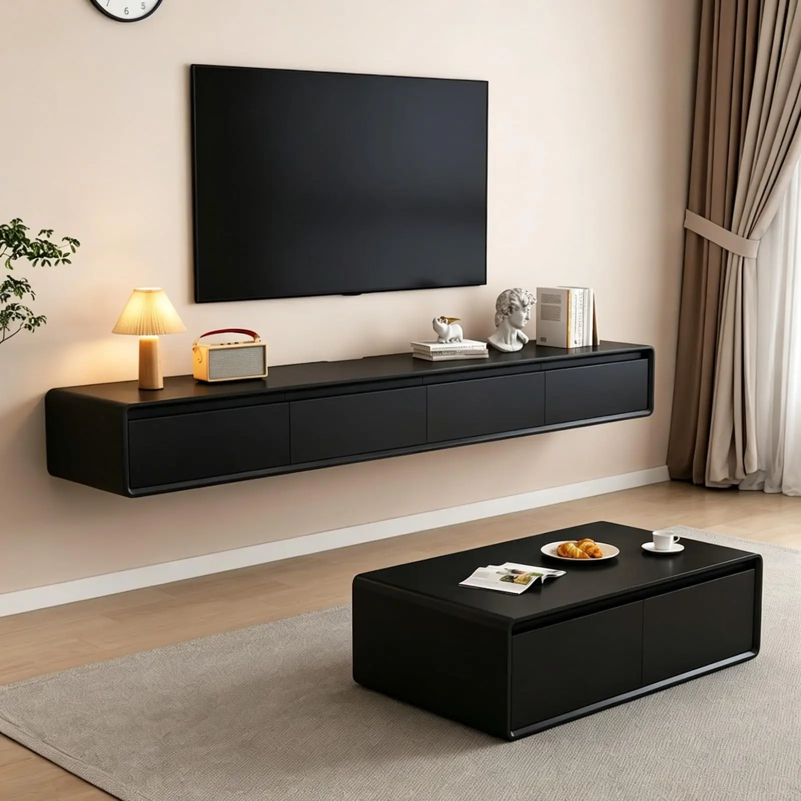 Floating TV Stand - Wall Mounted Media Console with 2 Flip-Down Doors & 2 Drawers Entertainment Center TV Cabinet