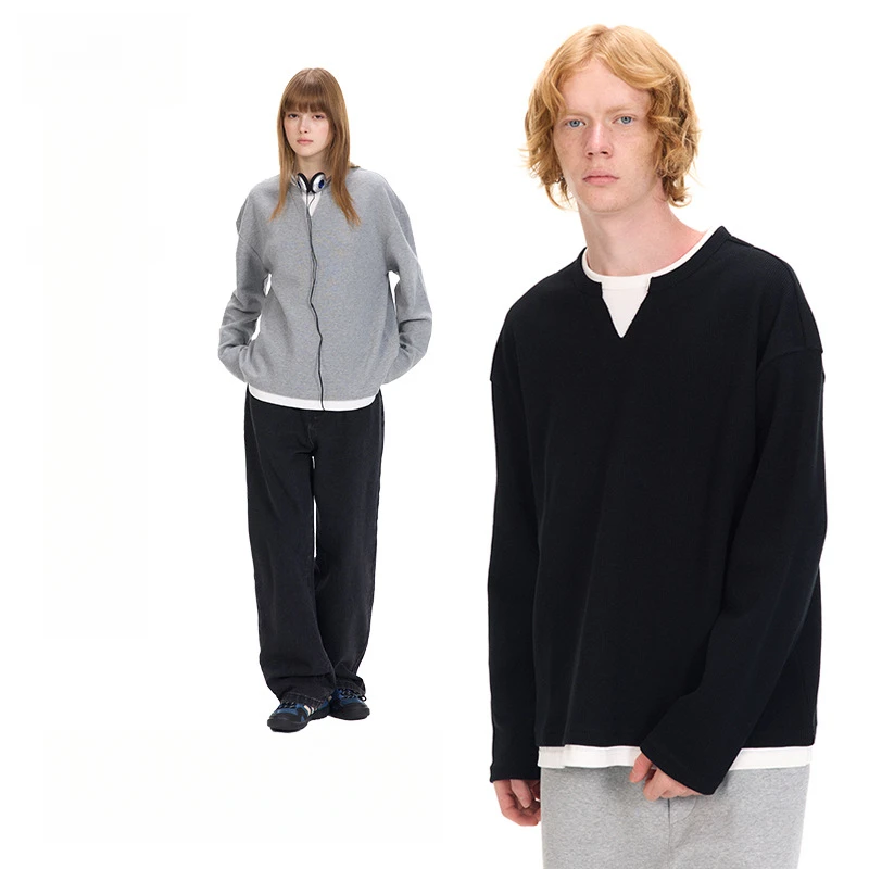 

Men'S Fake Two - Piece Long Sleeve T - Shirt, Casual Loose Fit, Ideal For Autumn Wear