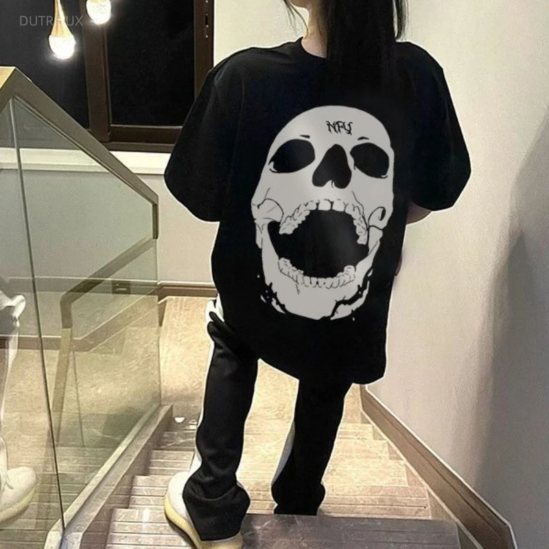 Hiphop Y2k Aesthetic Summer Loose All Match T Shirts Harajuku American High Street Print Cool Girl Clothes Vintage Grunge Tops