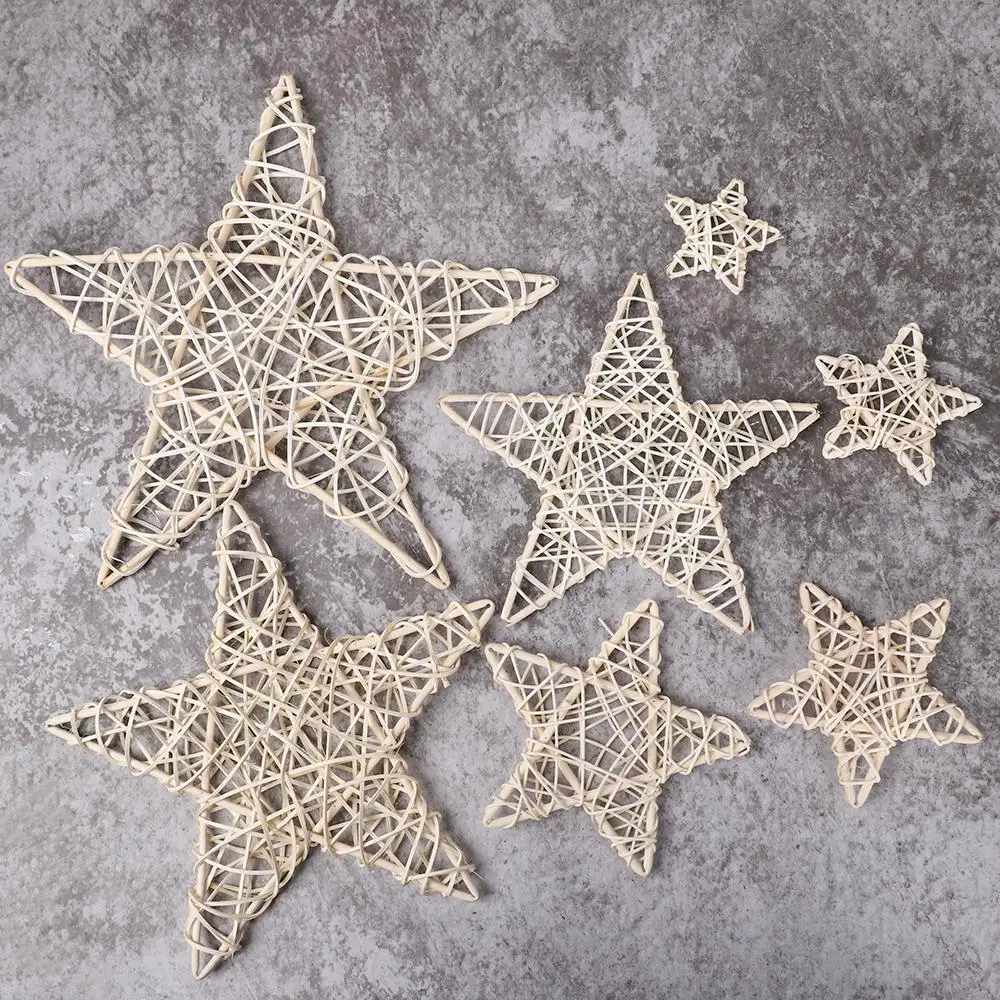 White Rattan Star Christmas Decoration Woven Wreaths DIY Handicraft Home Ornaments Wedding Party Supplies Indonesian Vine