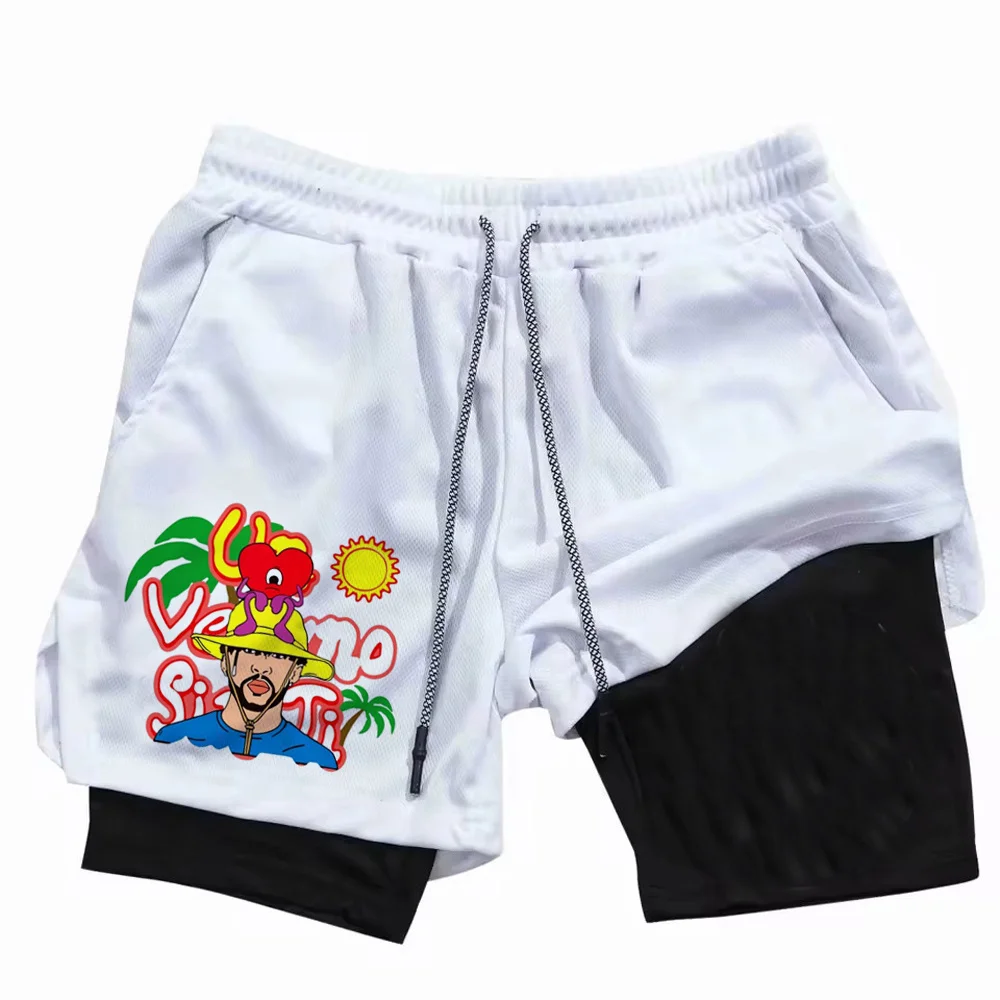 Pantalones Cortos Deportivos Bad Bunny Sapo Concho Dtmf, Transpirables, Anime, para Correr, Gimnasio, 2 en 1, Casuales, de Secado Rápido, Atléticos, para Hombre