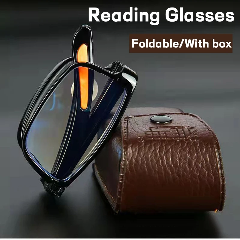 

Trendy Portable Folding Reading Glasses Women Men Anti-blue Light TR90 Farsighted Glasses with Box Presbyopia Eyewear Diopter