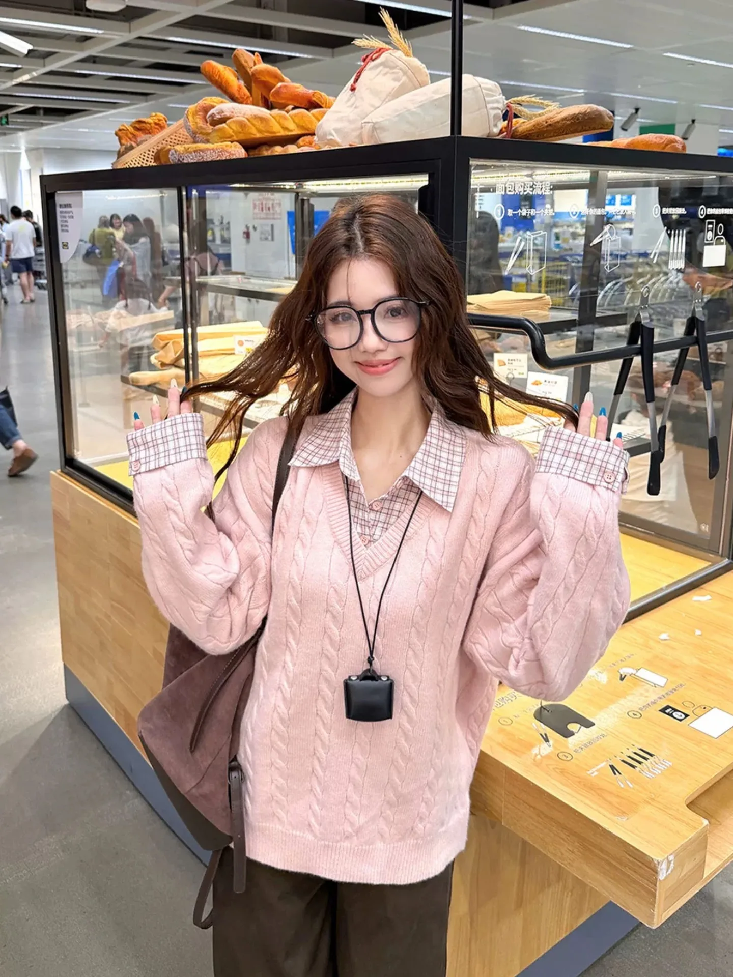 

Свободный женский вязаный свитер с длинным рукавом, весна-осень, в корейском стиле, имитация двухслойности, с узором «косы»