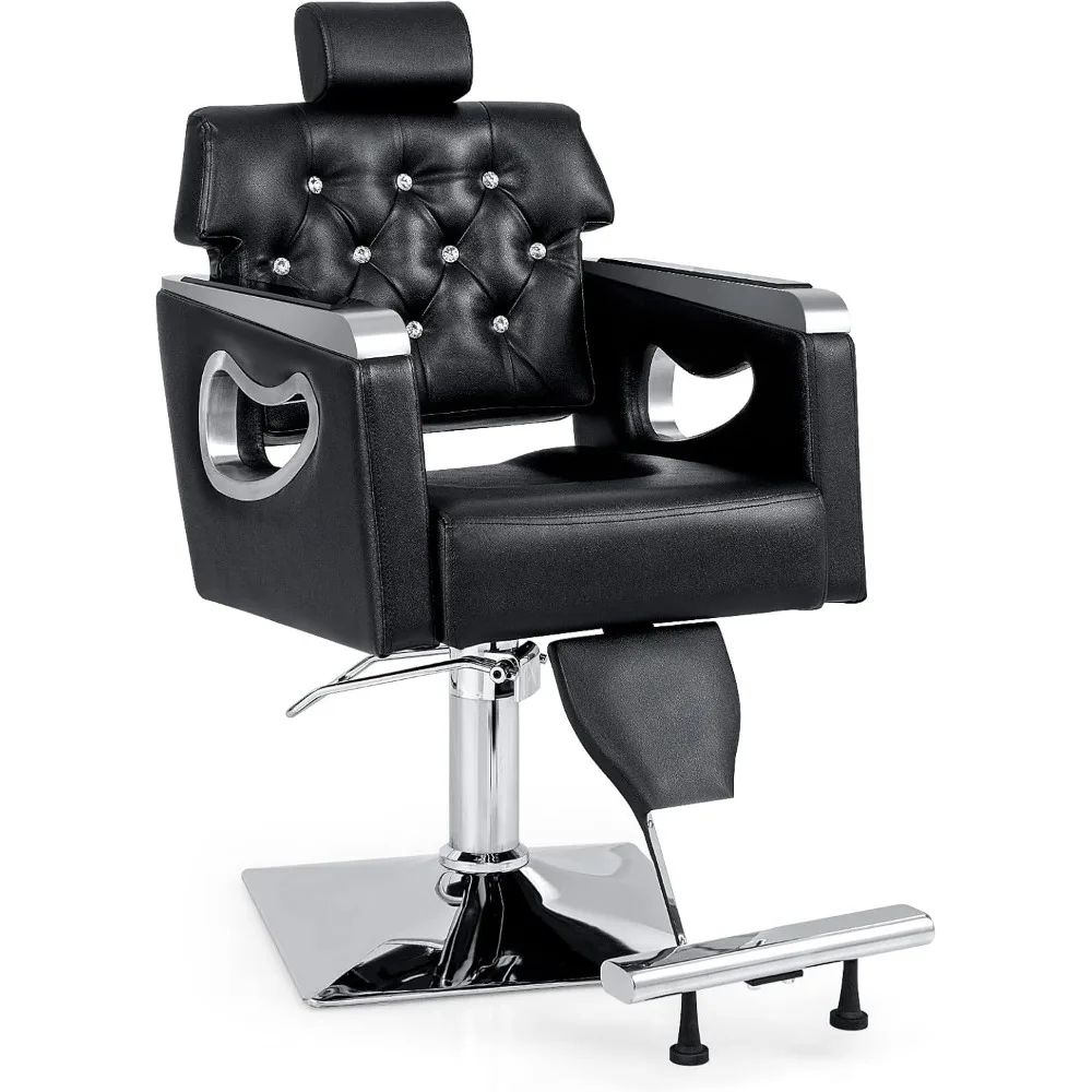 Reclining Barber Chair, Adjustable Styling Salon & Spa Chair, Tiltable Backrest & 6-Level Adjustable Headrest, Hydraulic Chair