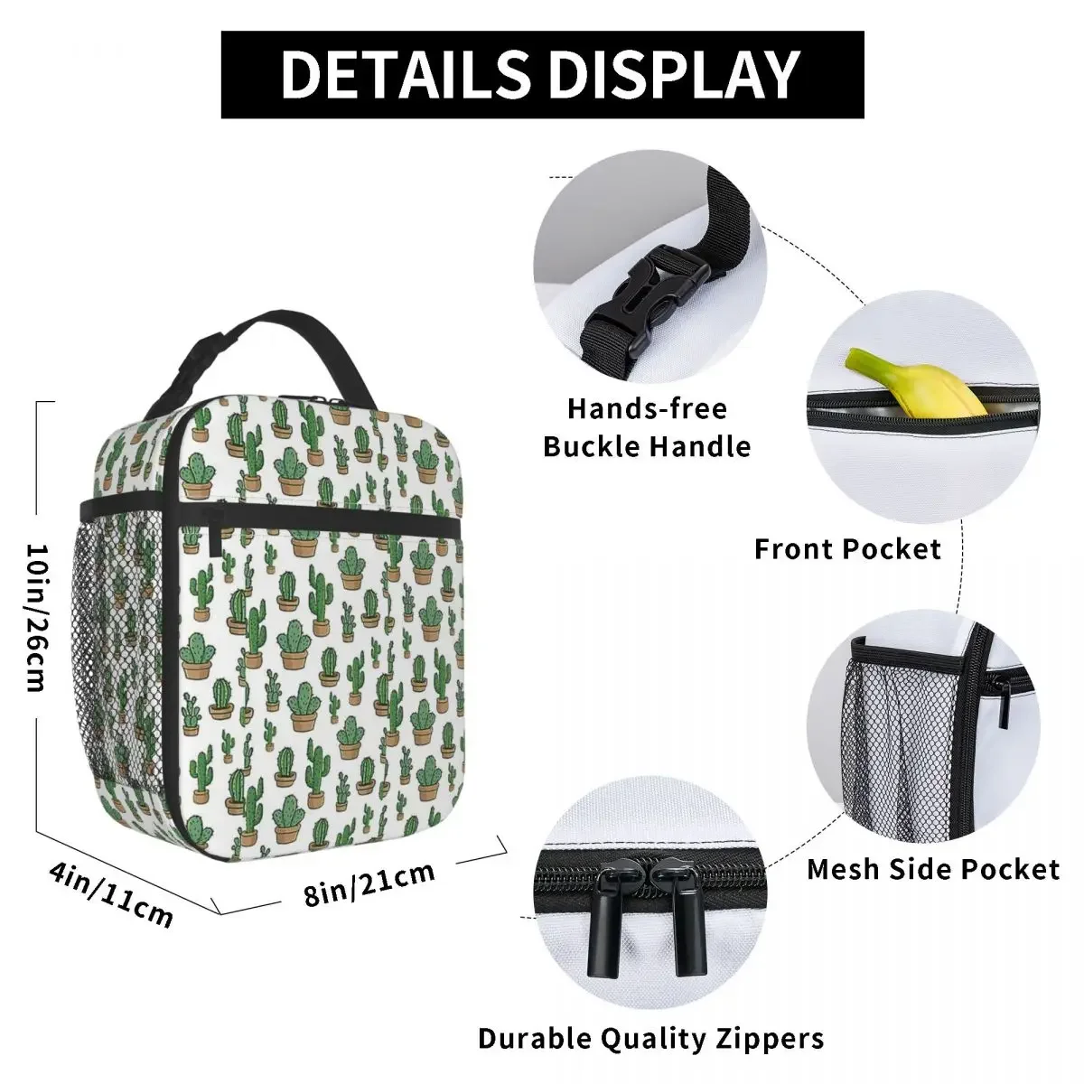 Cactus Flowers Cactus Cactus Flowers Floral Pattern Insulated Lunch Bag Thermal Food Box Tote Portable Lunch Boxes Container
