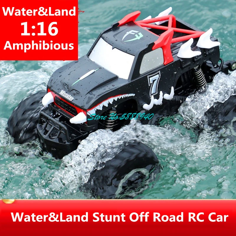 Water Land Amphibious Off-Road Remote Control Truck 1:16 45° Climb 4WD Independent Suspension Waterproof Multifunctional RC Car