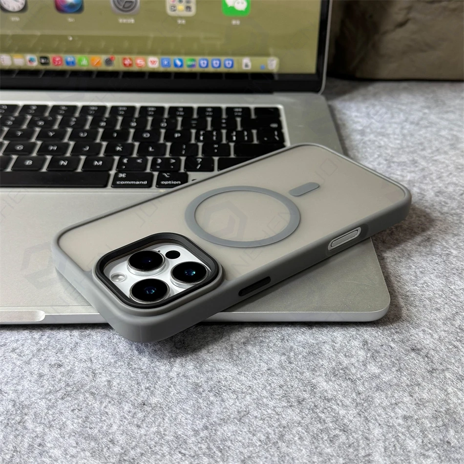 Luxury Magnetic Matte Translucent Armor Shockproof Frame Case For iPhone 11 12 13 14 15 16 Pro Max For Magsafe Wireless Cover